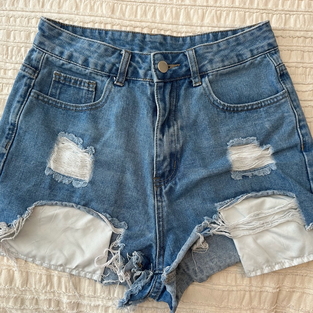 SHEIN Blue Distressed Jean Shorts